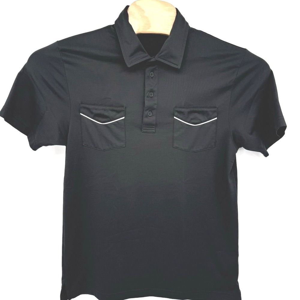 TravisMathew Polo Shirt Men M Black Double Pocket Golf Short Sleeve‎ Pickleball